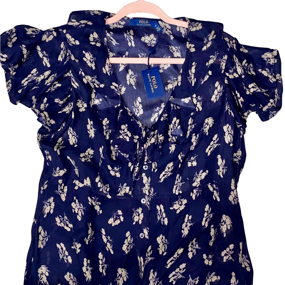 Polo by Ralph Lauren Blue Smocked Midi Sundress with layered Sleeves - Picture 2 of 6